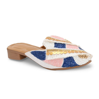 Ravis Ethnic Embroidered Mule Jutti – Festive Back Open Flats for Women