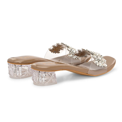Ravis Crystal Transparent Block Heels – Stylish Slip-On Sandals for Women