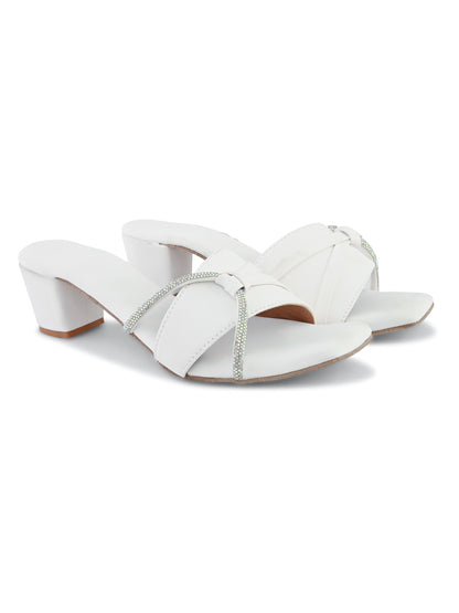 White Side Chain Block Heel Ravis Footwear
