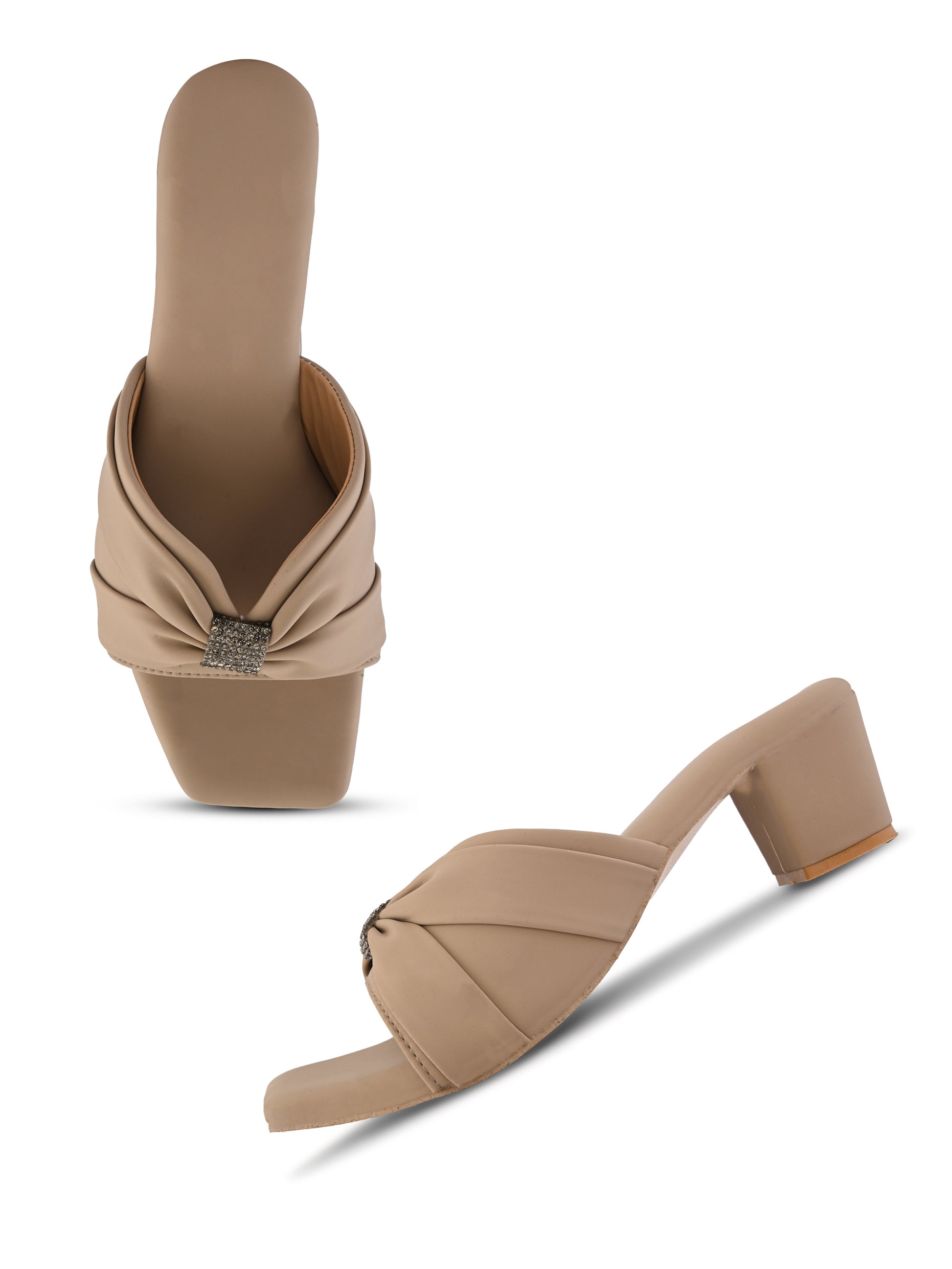 Beige | Ravis Women's Ruched with Rhinestone Detail Heel