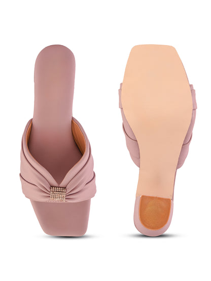 Ravis Women's Ruched Block Heel Sandals with Rhinestone Detail