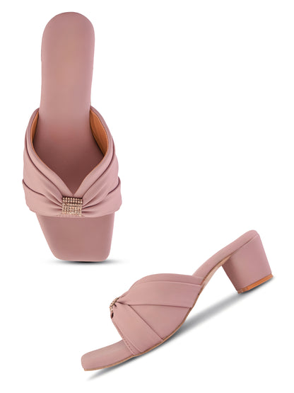 Ravis Women's Ruched Block Heel Sandals with Rhinestone Detail