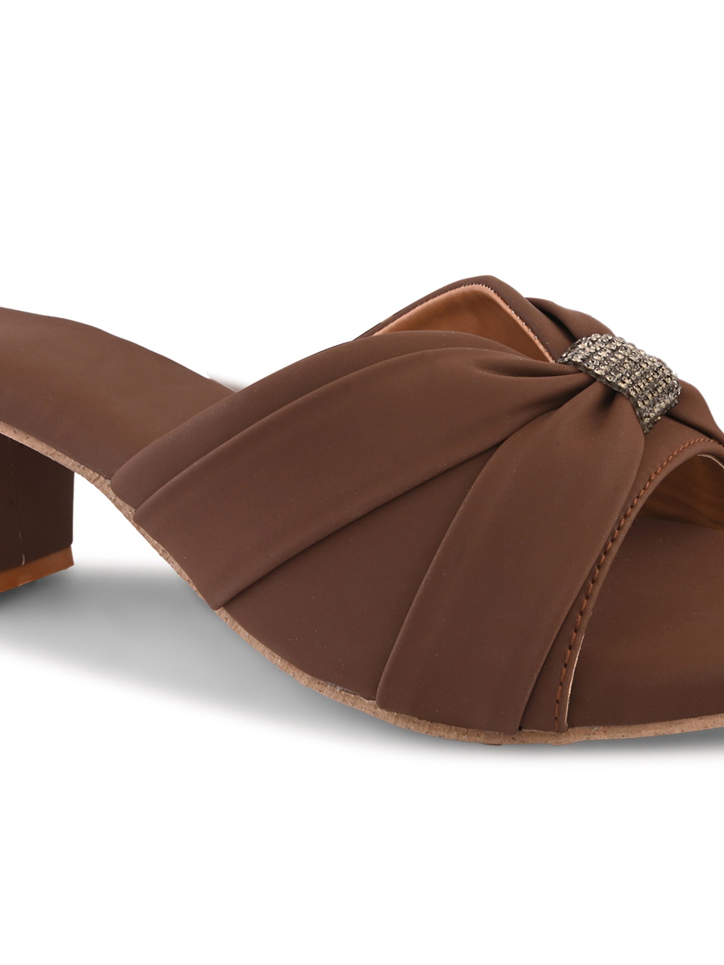 Ravis Women's Ruched Block Heel Sandals with Rhinestone Detail