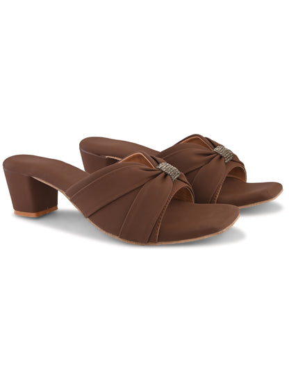 Ravis Women's Ruched Block Heel Sandals with Rhinestone Detail