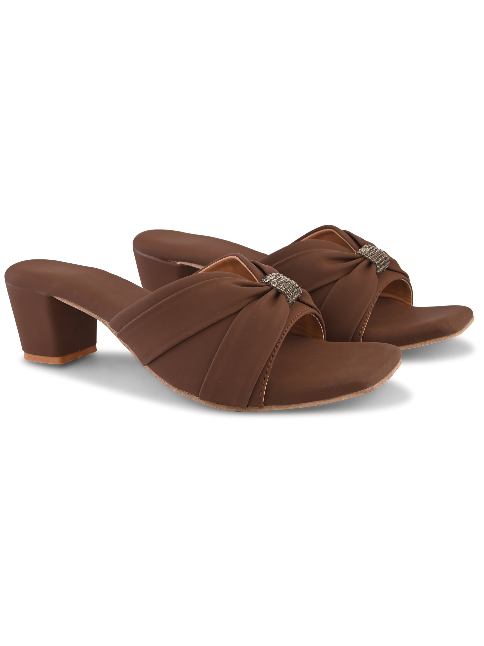 Brown | Ravis Women's Ruched with Rhinestone Detail Heel02