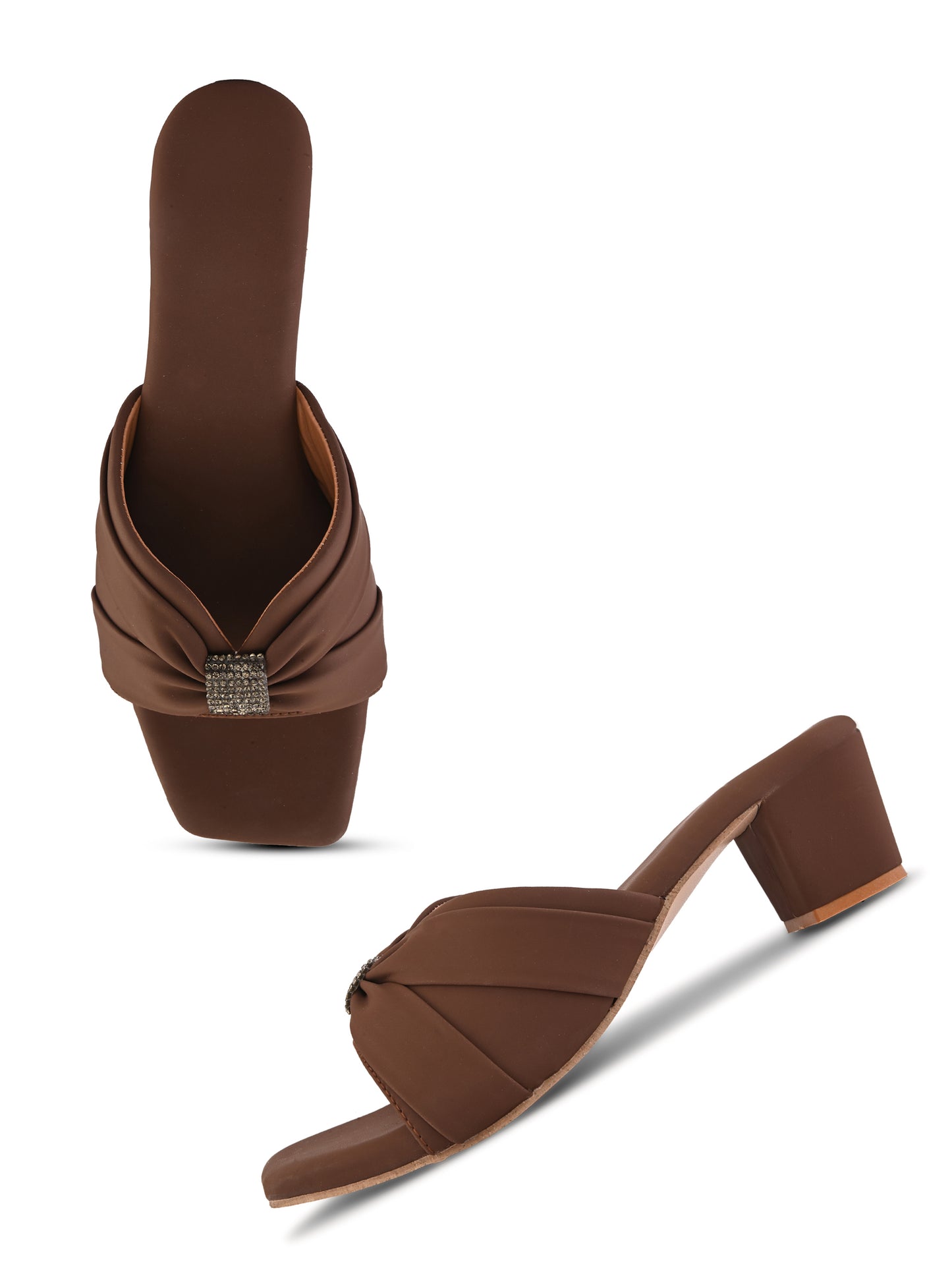 Ravis Women's Ruched Block Heel Sandals with Rhinestone Detail