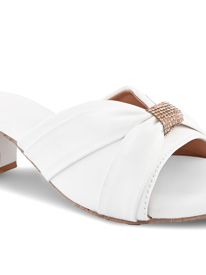 Ravis Women's Ruched Block Heel Sandals with Rhinestone Detail