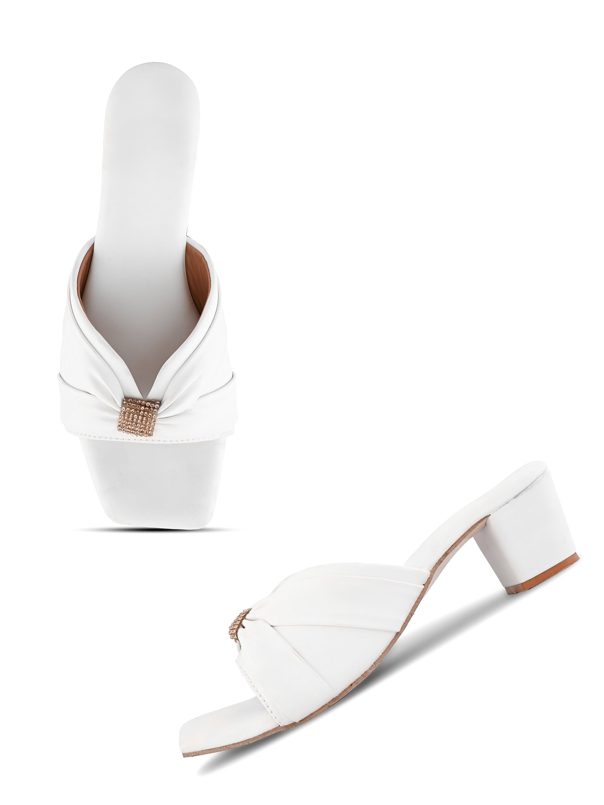 White | Ravis Women's Ruched with Rhinestone Detail Heel