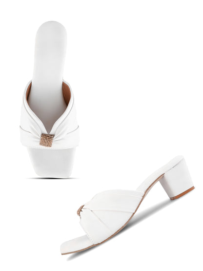 White | Ravis Women's Ruched with Rhinestone Detail Heel