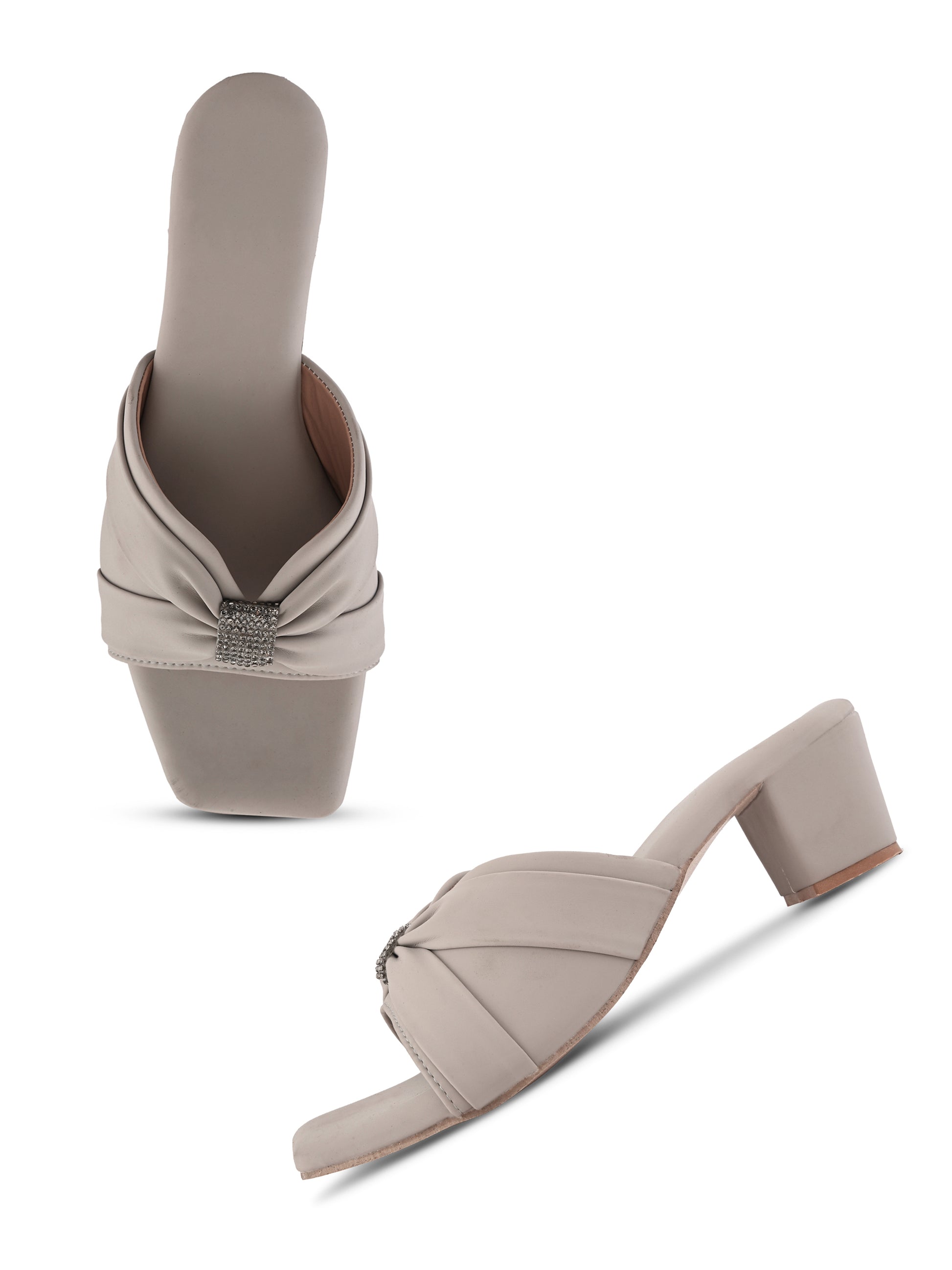Grey | Ravis Women's Ruched with Rhinestone Detail Heel