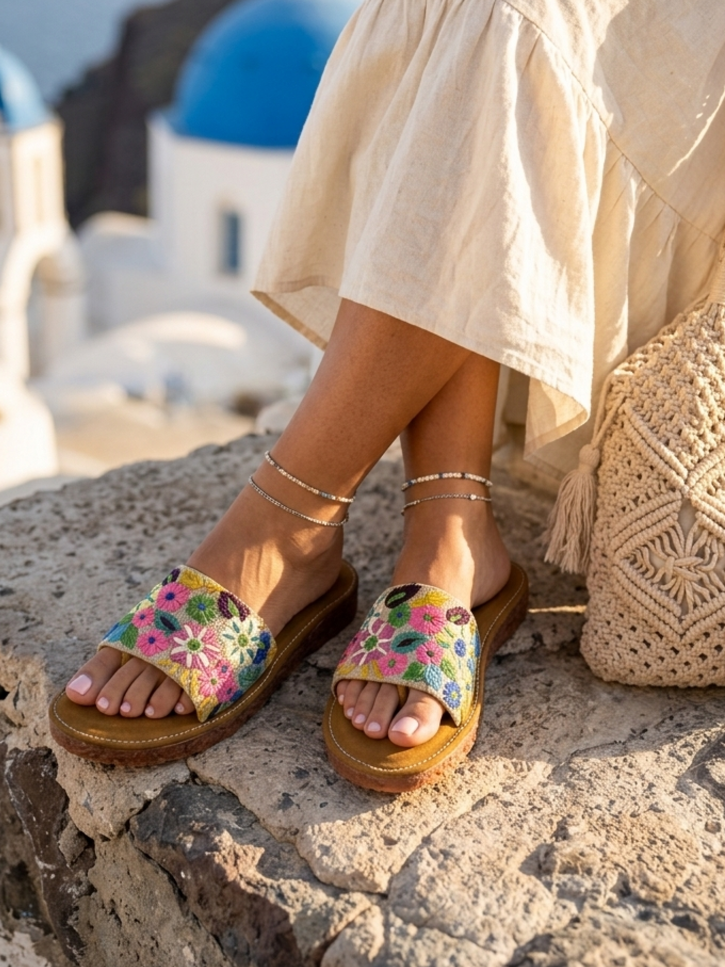 hand embroidered floral toe ring slippers women boho ethnic sliders comfortable daily wear RAVIS , women wearing floral embroidered toe slippers ethnic casual sliders daily wear comfortable footwear