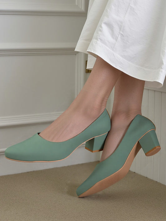 RAVIS Classic Block Heel Pumps – Elegant Closed-Toe Slip-Ons for Women
